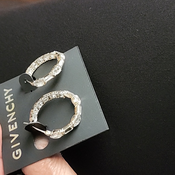 New Givenchy Small Baguette & Pear-Shape Crystal Hoop Earrings, 0.78, NWT - Picture 6 of 9